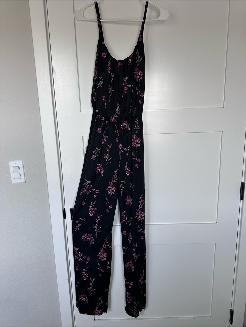 Kaileigh Black Floral Spaghetti-Strap Jumpsuit